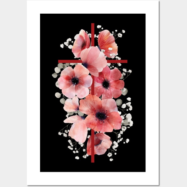 Red poppies floral cross Wall Art by LollysLane